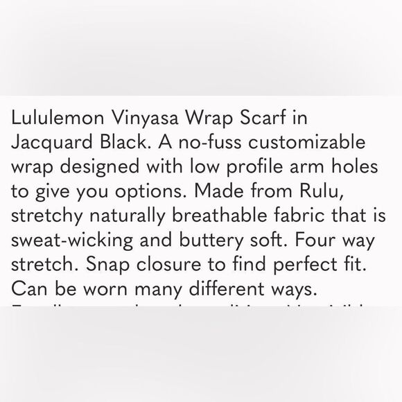 Lululemon Vinyasa Wrap Scarf Jacquard Black Arm Holes Convertible Rulu Fabric - Picture 5 of 12